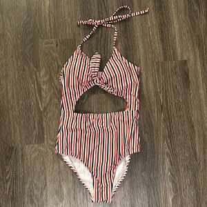 Cleanwater Swimwear Beachwear One-Piece In White Blue Red Stripes Medium